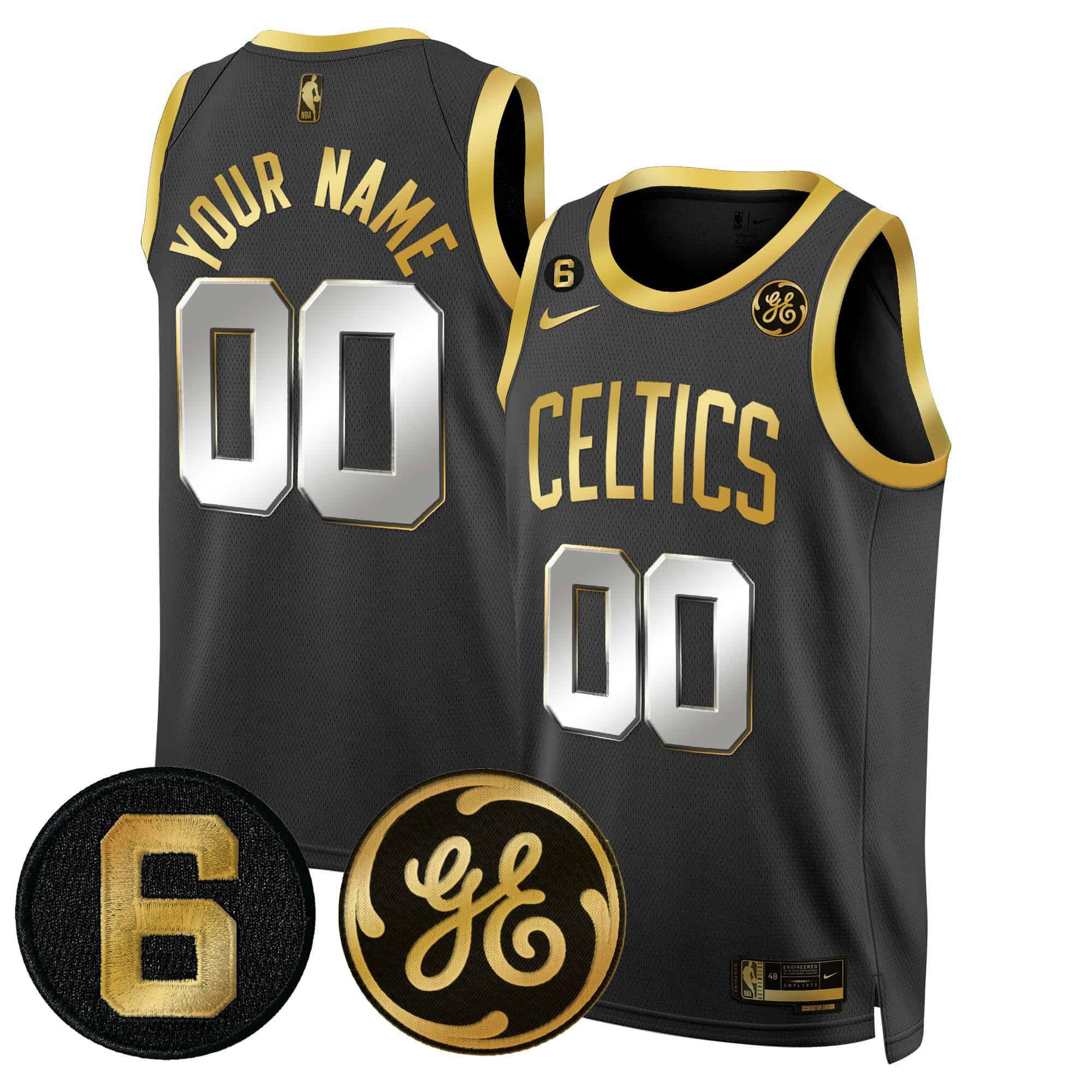 Men Boston Celtics Black 2024 Nike Bill Russell & John Havlicek Patch Custom NBA Jersey->customized nba jersey->Custom Jersey